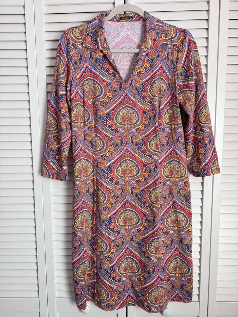 J. McLaughlin Catalina Cloth Paisley 3/4 Sleeves Dress Golf Tennis Medium